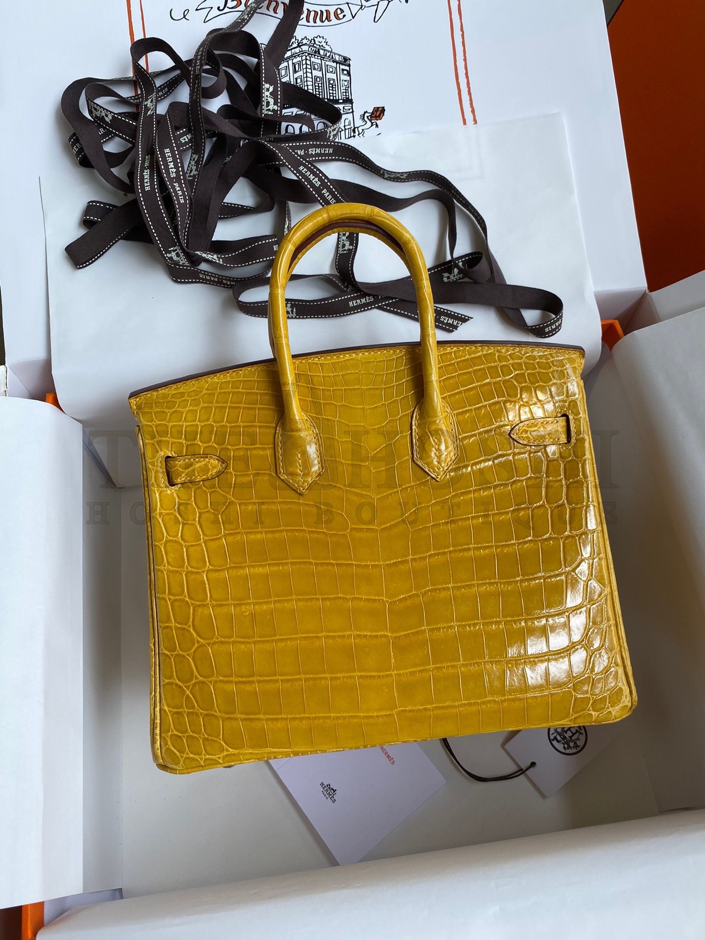 H**me5 Birkin 25 Handmade Bag In Yellow Crocodile Niloticus Shiny Skin Master Quality