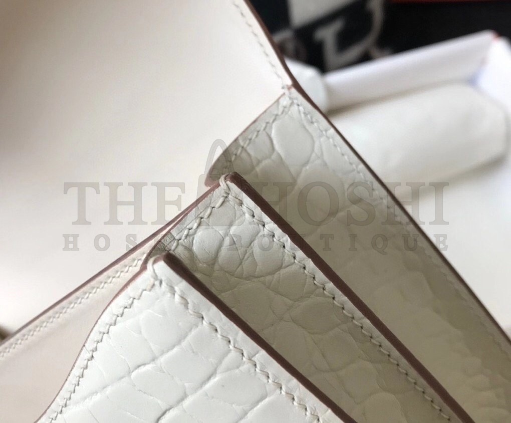H**me5 Constance 18cm Bag In White Embossed Crocodile Master Quality