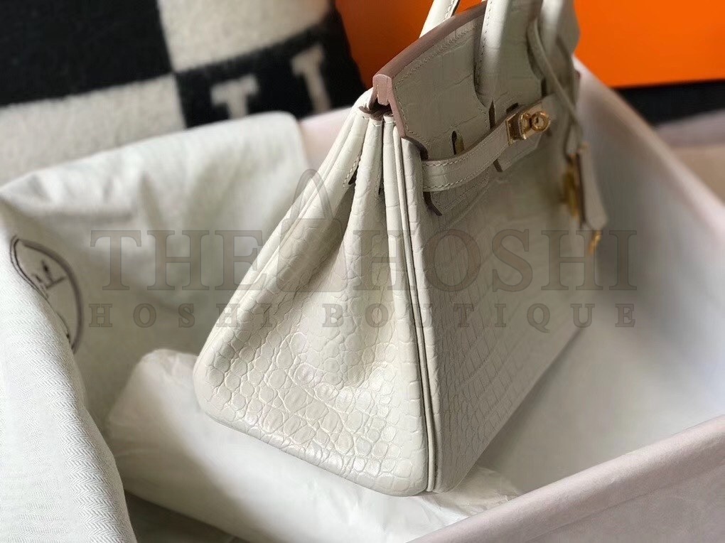 H**me5 Birkin 25cm Bag In White Embossed Crocodile Leather Master Quality