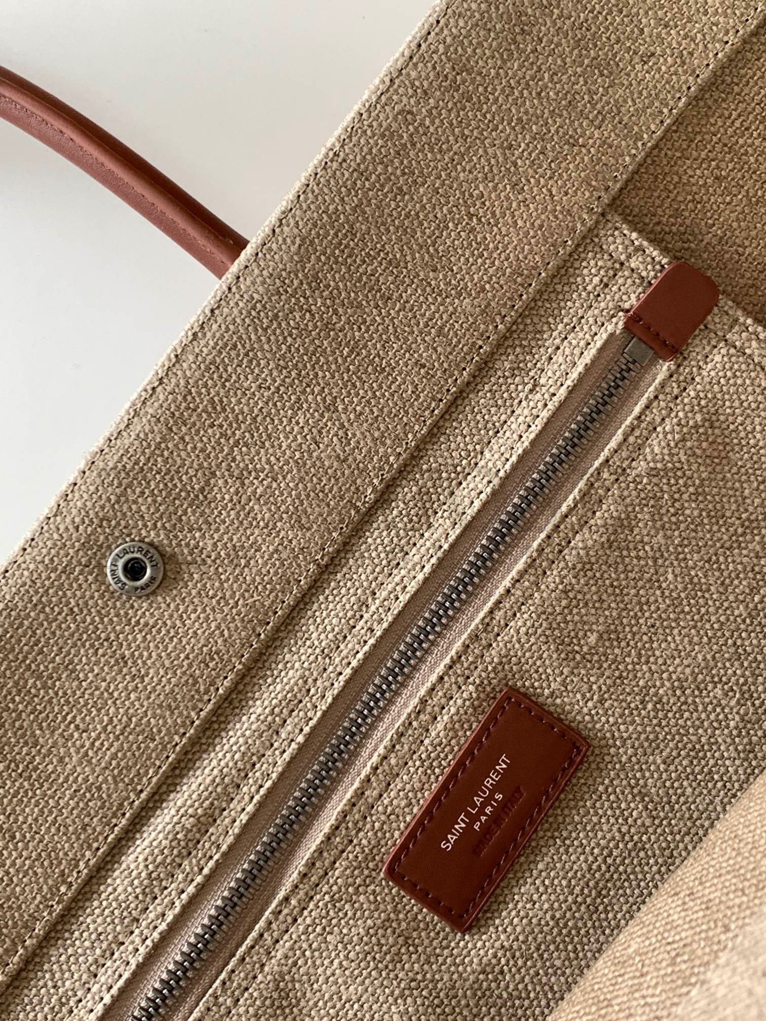 Sa1nt Lau*nt Rive Gauche Tote Bag in White Linen and Brown Leather Master Quality