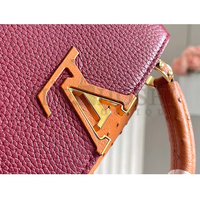 L0vis Vvtt0n LV Women Capucines Mini Handbag Red Taurillon Ostrich Leather Master Quality