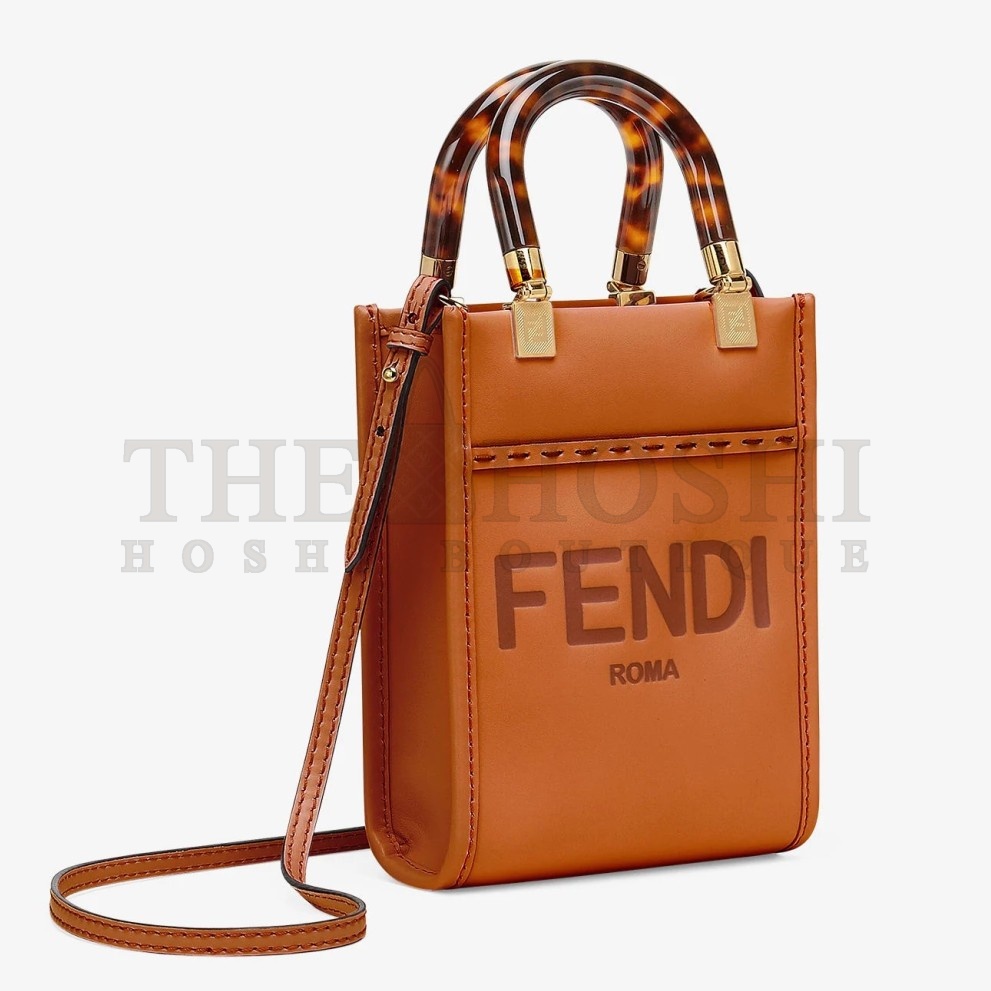 F**di Mini Sunshine Shopper Bag In Brown Leather Master Quality