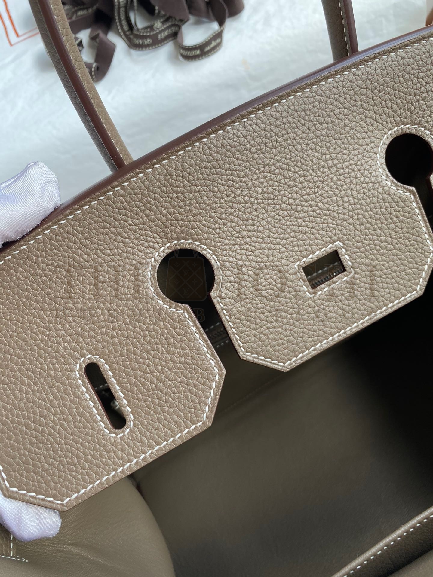 H**me5 Birkin 35 Handmade Bag In Toile &amp; Taupe Clemence Leather Master Quality