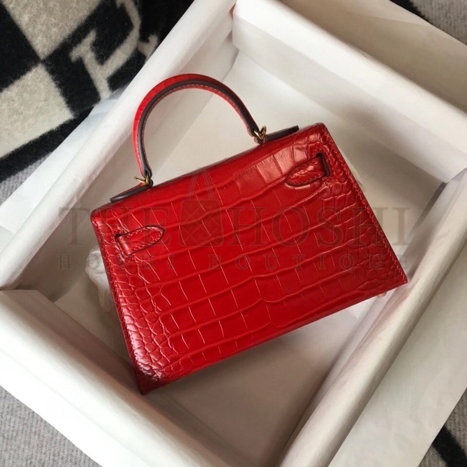 H**me5 Kelly Mini II Bag In Red Embossed Crocodile Calfskin Master Quality