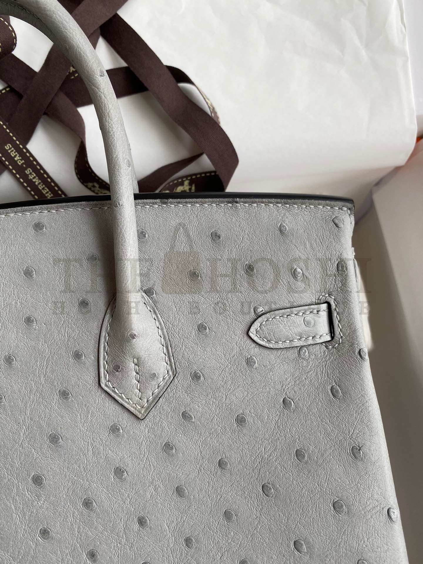 H**me5 Birkin 25 Retourne Handmade Bag In Blue Glacier Ostrich Leather Master Quality