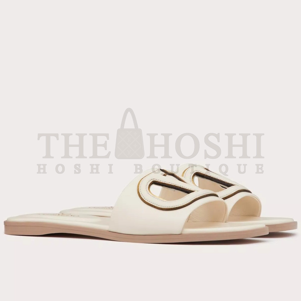 Va1e*ntin0 VLogo Cut-out Slide Sandals in White Leather Master Quality