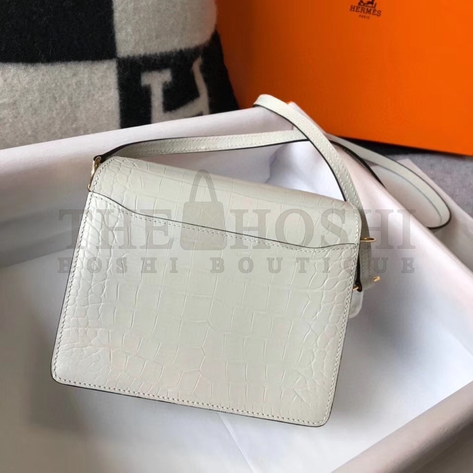 H**me5 Roulis Mini Bag In White Embossed Crocodile Calfskin Master Quality