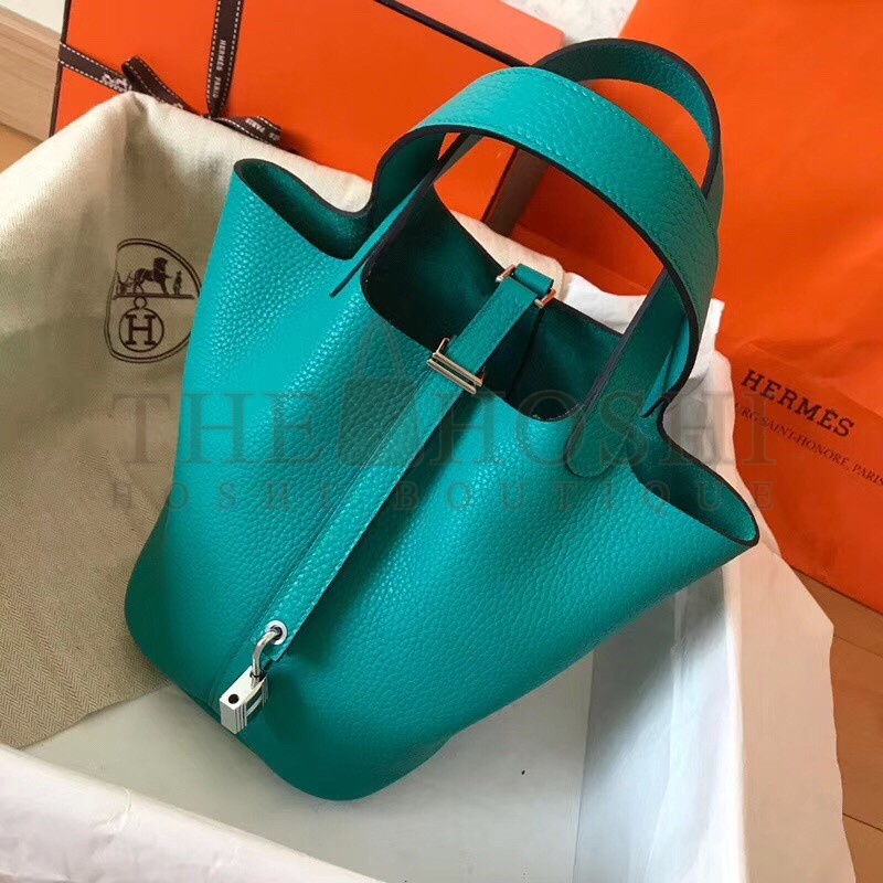 H**me5 Blue Paon Picotin Lock PM 18cm Handmade Bag Master Quality
