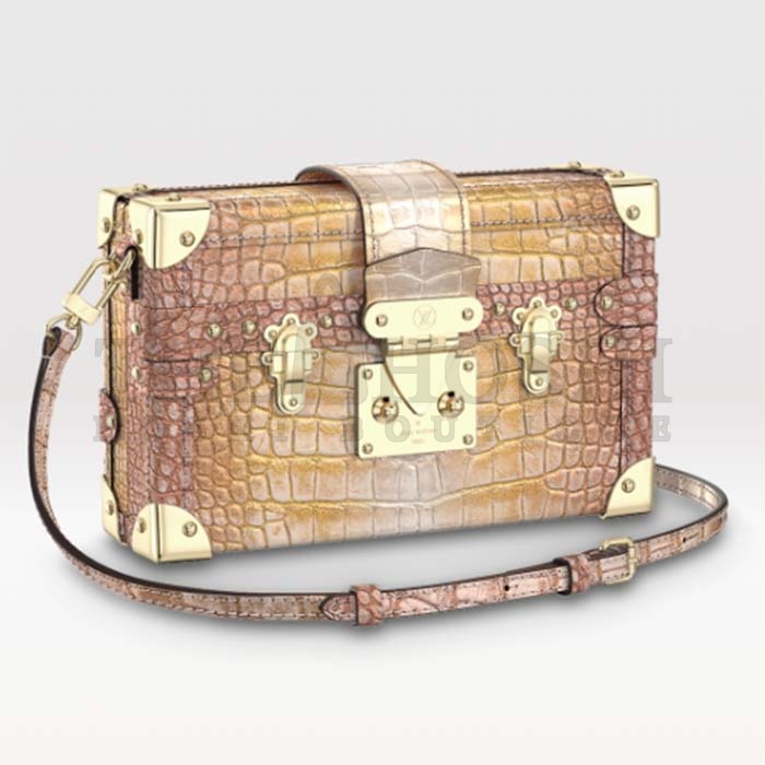 L0vis Vvtt0n LV Women Petite Malle Handbag Metallise Golden Hour Brilliant Alligator Leather Master Quality