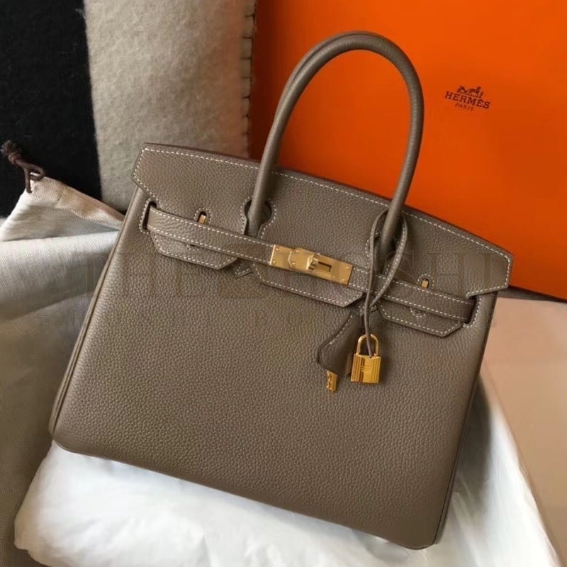 H**me5 Birkin 30 Bag in Taupe Grey Clemence Leather with GHW Master Quality