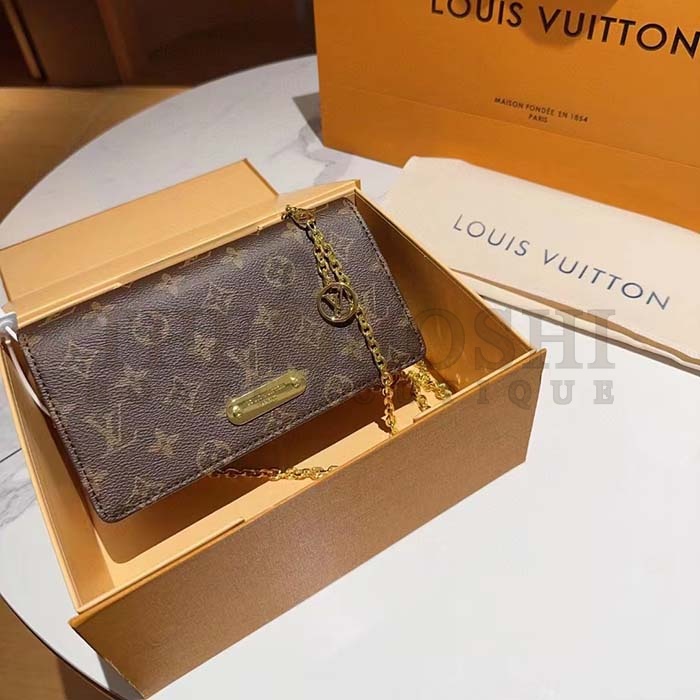 L0vis Vvtt0n LV Women Wallet On Chain Lily Monogram Coated Canvas Flap Closure Master Quality
