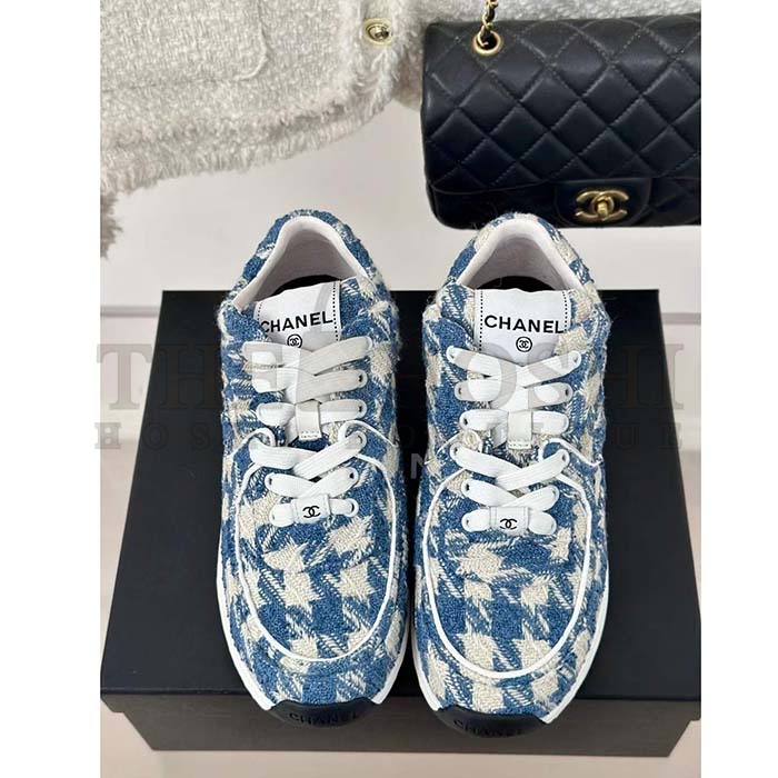 Ch**el Women CC Sneakers Fabric Light Blue White 1 CM Heel Master Quality