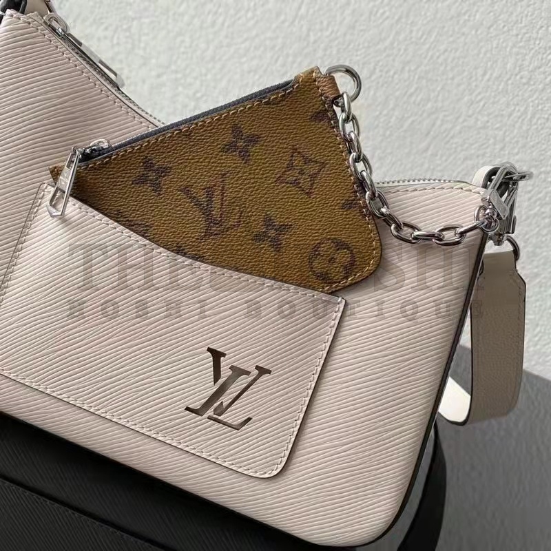 L0vis Vvtt0n LV Women Marelle Handbag Quartz White Epi Grained Cowhide Canvas Master Quality