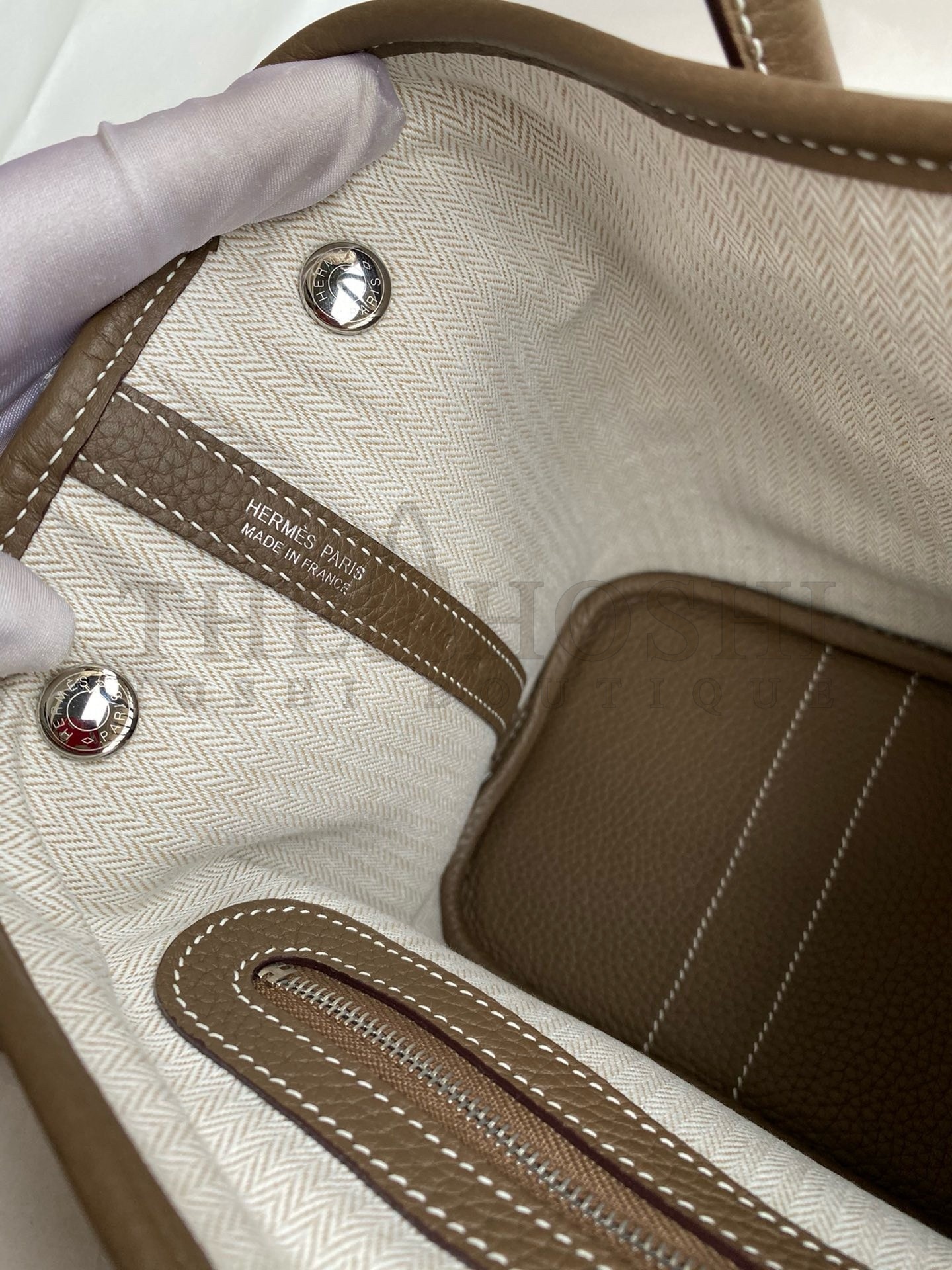 H**me5 Garden Party 30 Handmade Bag in Taupe Clemence Leather Master Quality