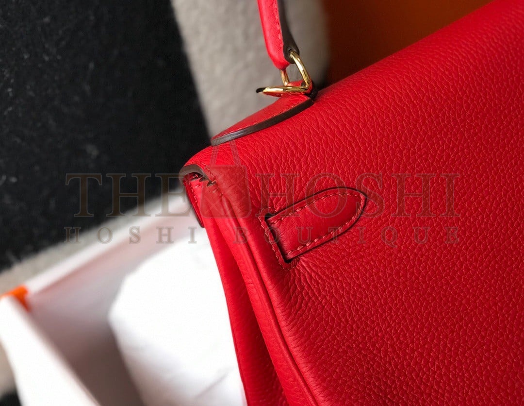 H**me5 Kelly 28cm Retourne Bag in Red Clemence Leather GHW Master Quality