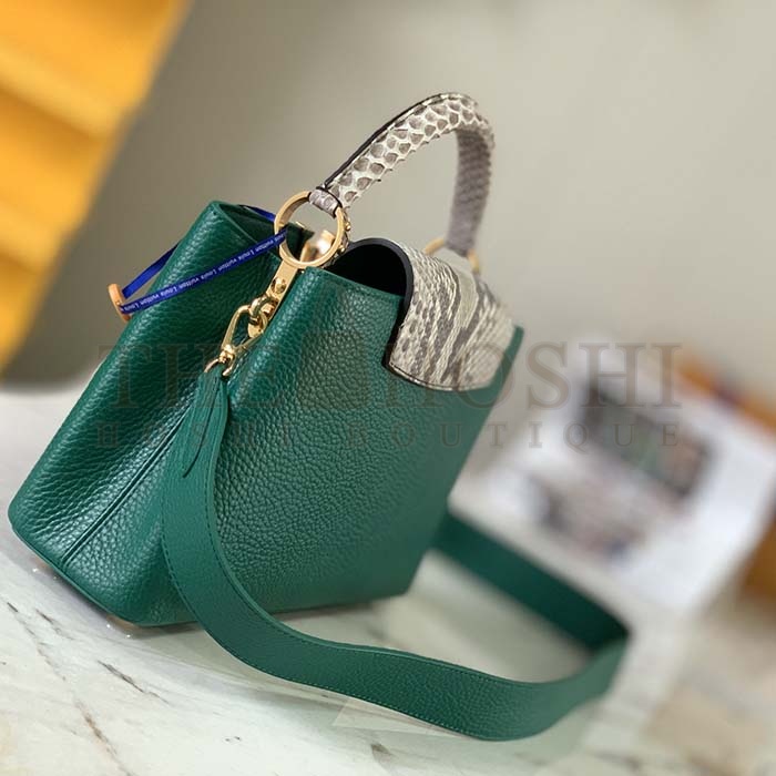 L0vis Vvtt0n LV Women Capucines BB Handbag Green Taurillon Python Skin Leather Master Quality