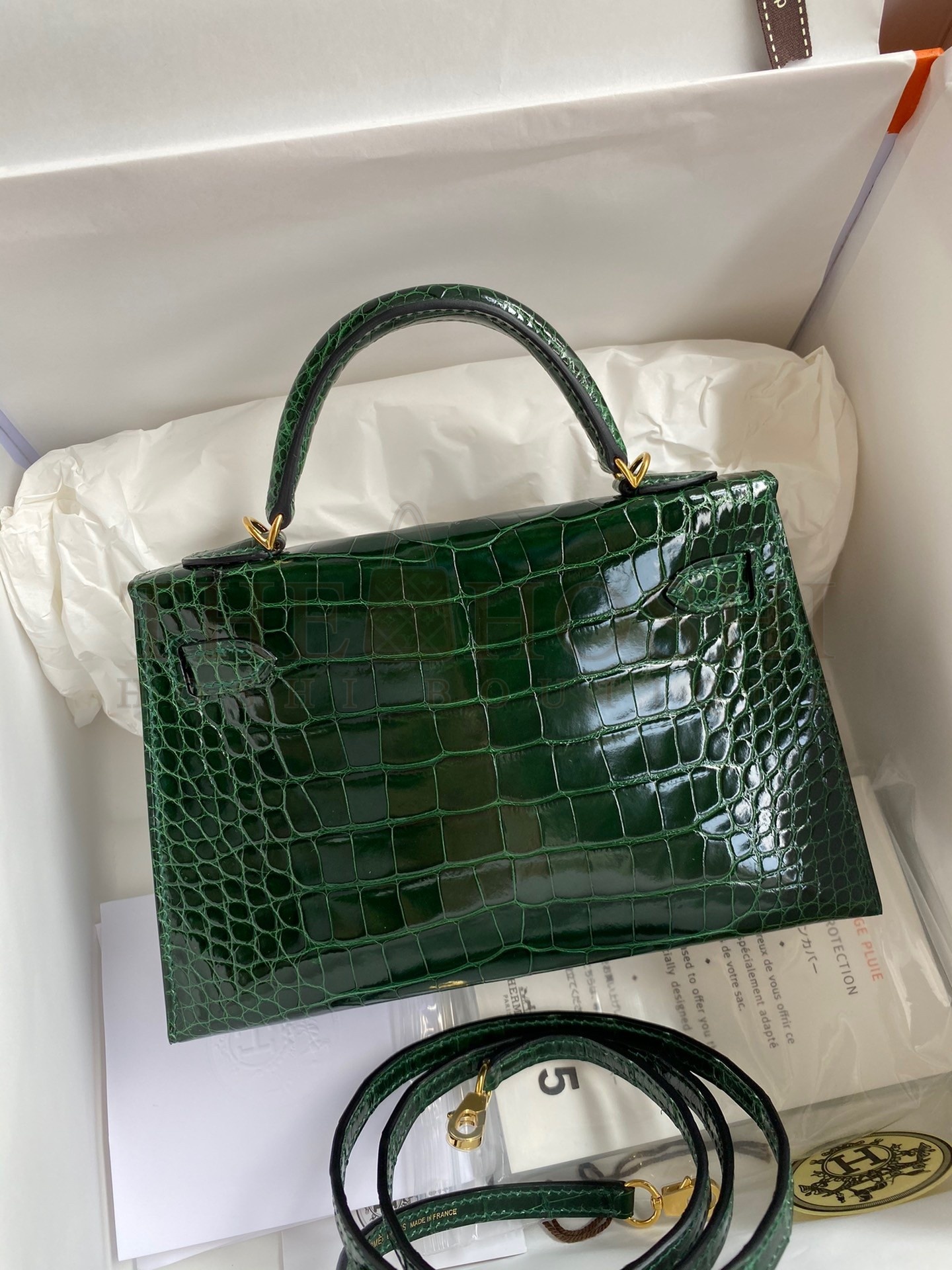 H**me5 Kelly Mini II Sellier Handmade Bag In Malachite Shiny Alligator Leather Master Quality