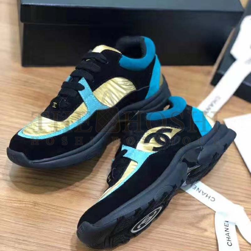 Ch**el Women Velvet Calfskin & Mixed Fibers Sneakers-Gold Master Quality