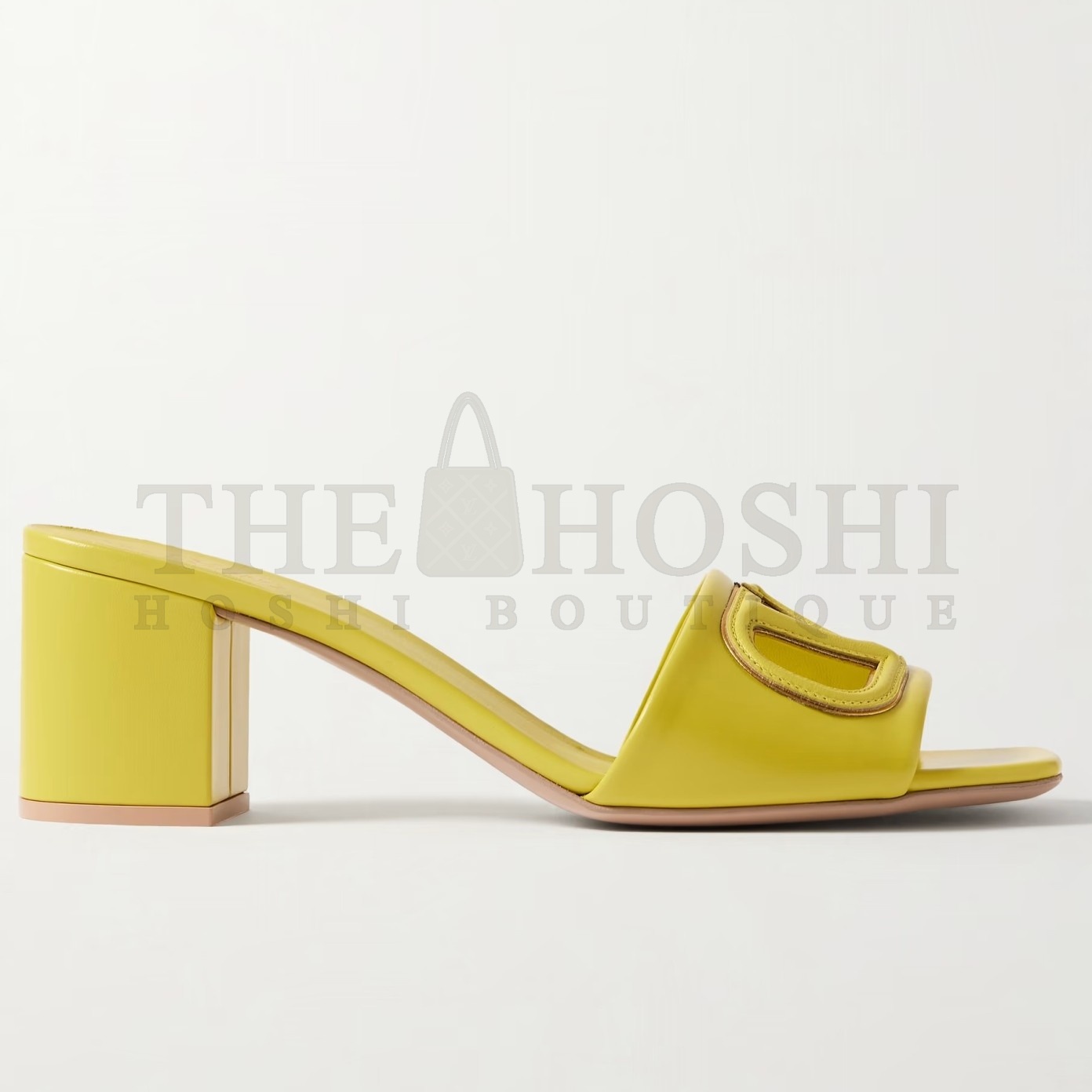 Va1e*ntin0 VLogo Cut-out Slide Sandals 60mm in Yellow Leather Master Quality