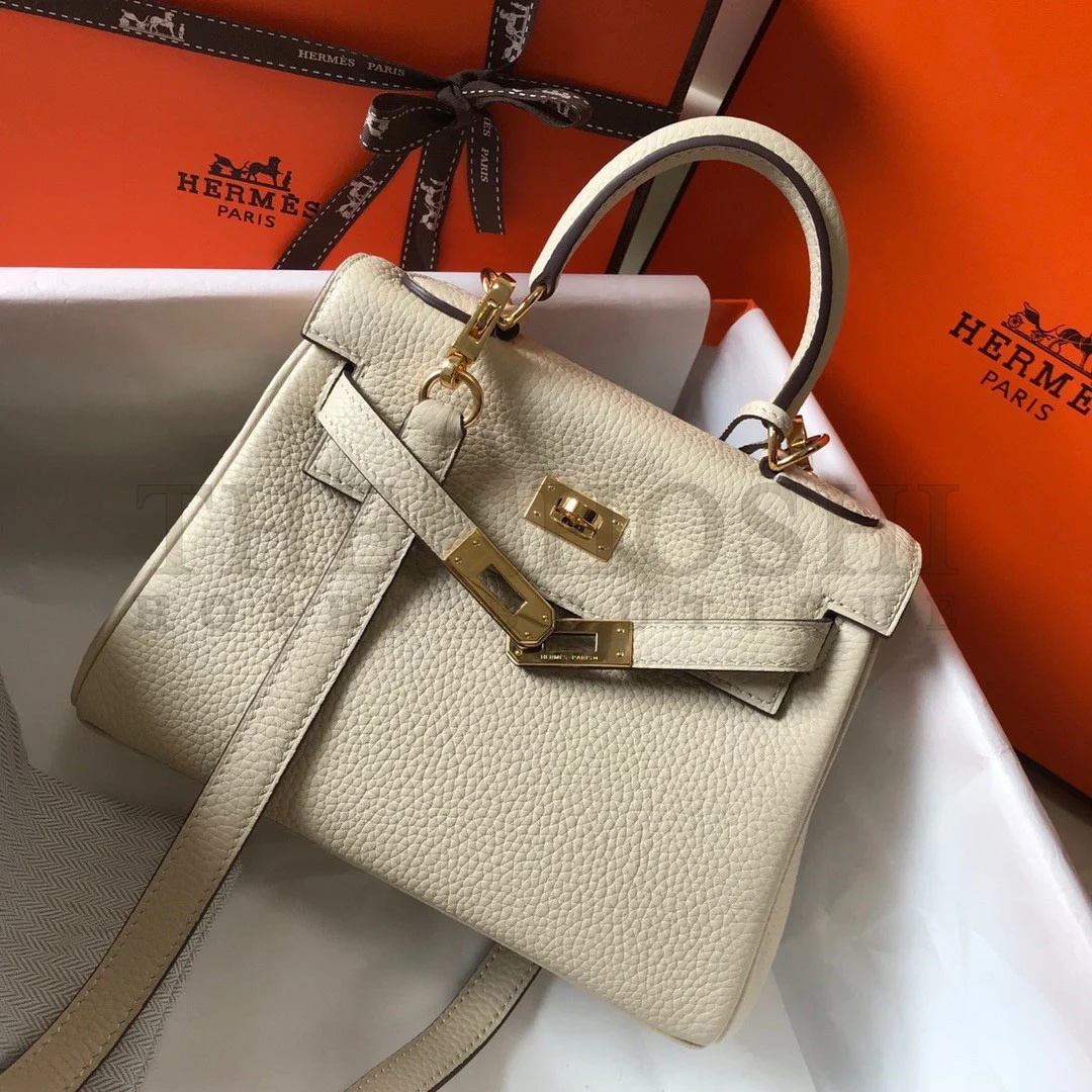 H**me5 Kelly 20cm Bag In Craie Clemence Leather GHW Master Quality