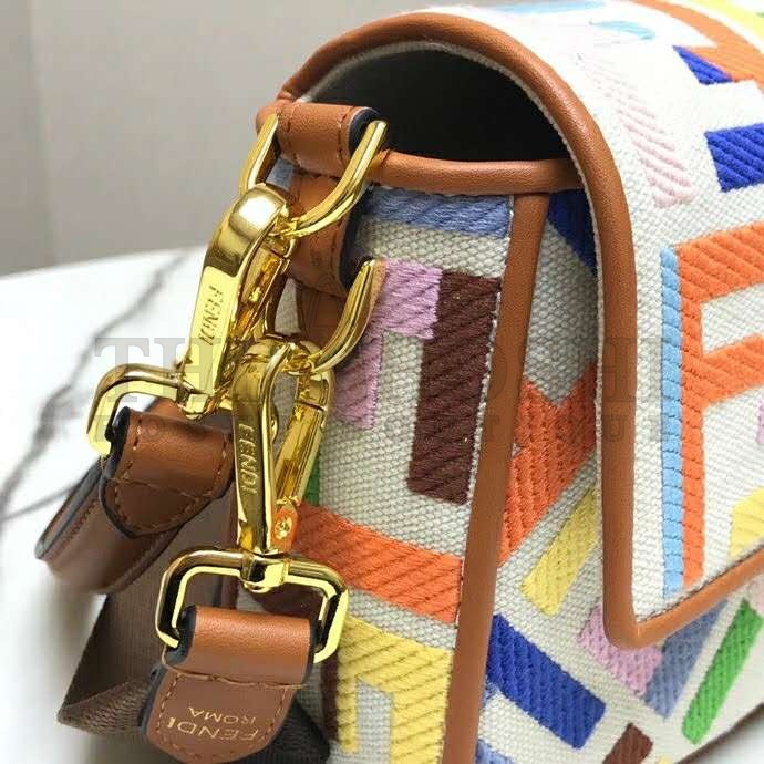 F**di Women Iconic Baguette Medium Size FF Beige Canvas Bag Master Quality