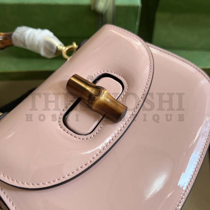 Gvc*1 Women Bamboo 1947 Mini Top Handle Bag Light Pink Patent Leather Master Quality