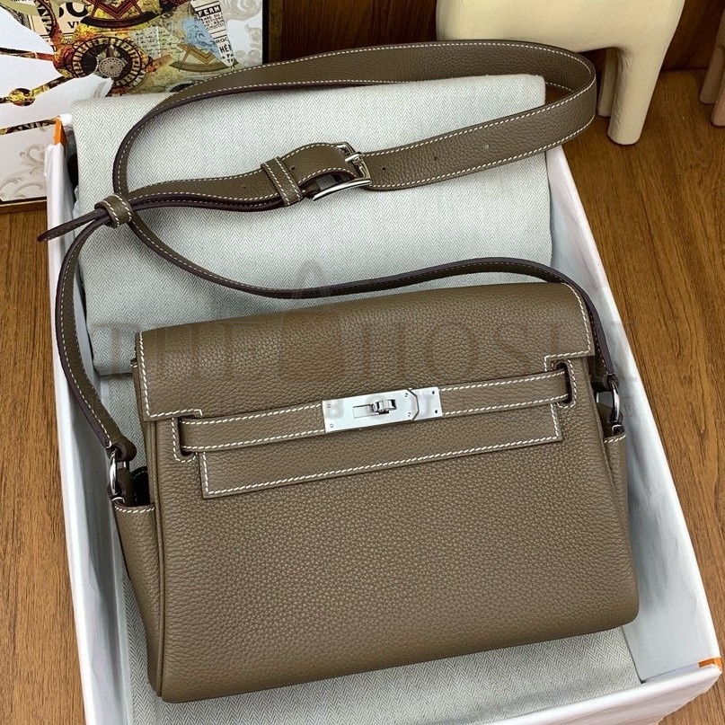 H**me5 Kelly Messenger Bag in Taupe Clemence Leather Master Quality