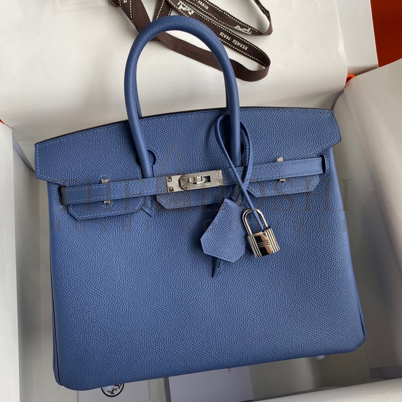 H**me5 Birkin 25 Retourne Handmade Bag In Blue Agate Epsom Calfskin Master Quality