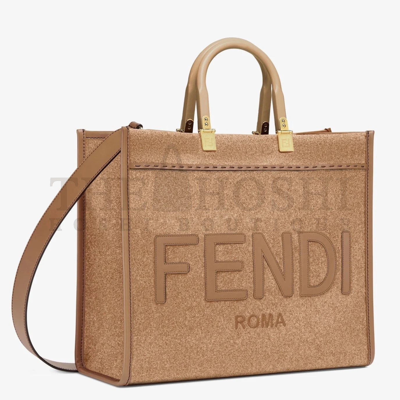 F**di Sunshine Medium Tote Bag In Brown Flannel Master Quality