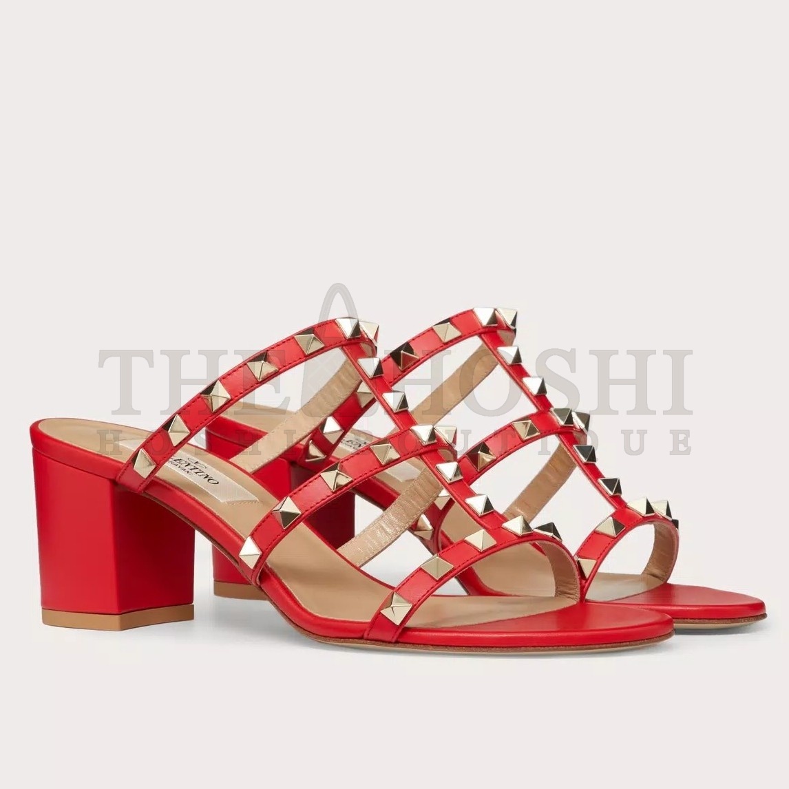 Va1e*ntin0 Rockstud Slide Sandals 60mm In Red Calfskin Master Quality