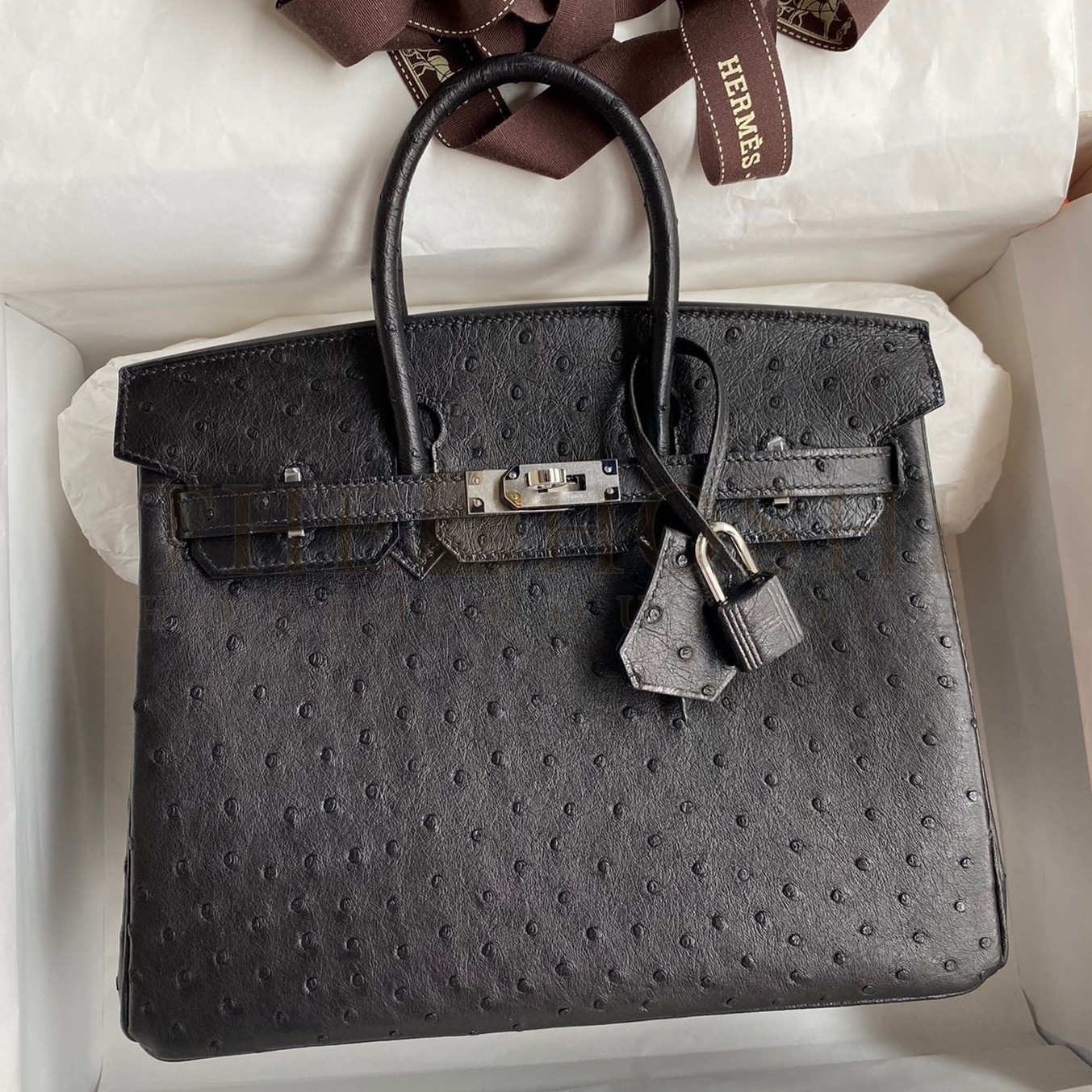 H**me5 Birkin 25 Retourne Handmade Bag In Black Ostrich Leather Master Quality