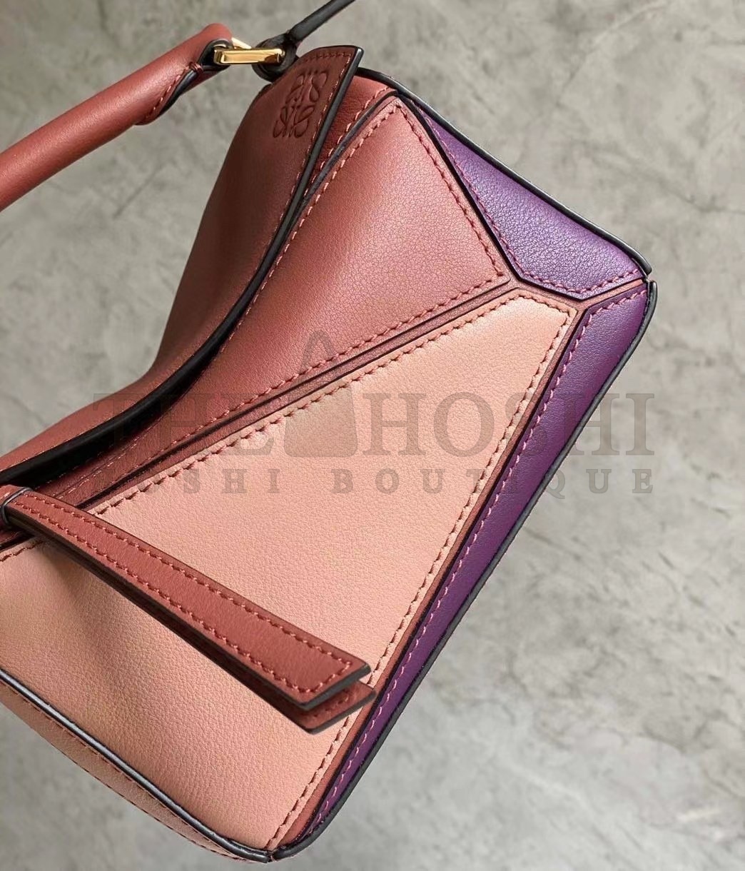 L0ew* Puzzle Mini Bag In Purple/Caramel/Blossom Calfskin Master Quality
