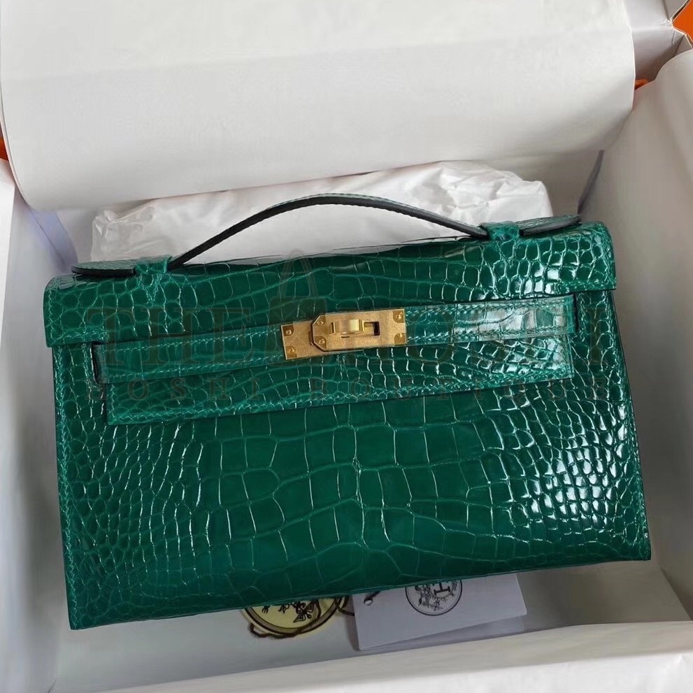 H**me5 Green Shiny Alligator Crocodile Kelly Pochette Bag Master Quality