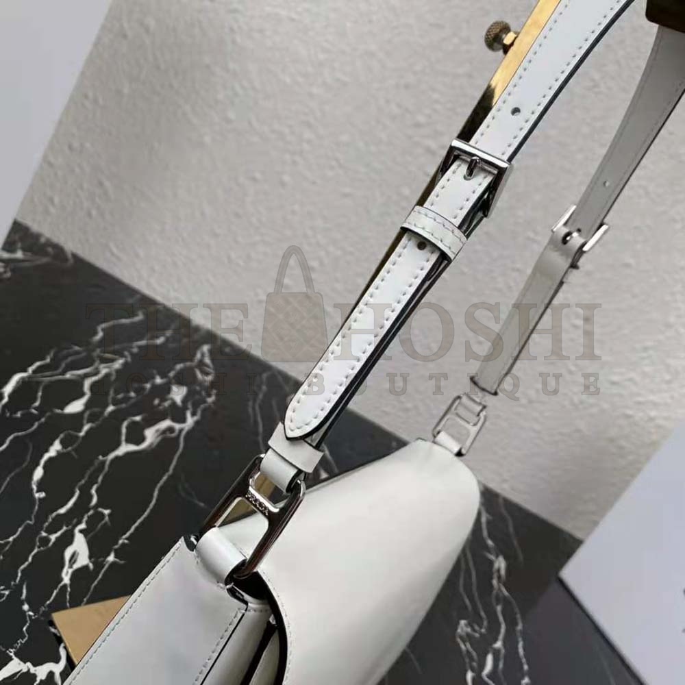Pra*a Women Brushed Leather Shoulder Bag-White Master Quality