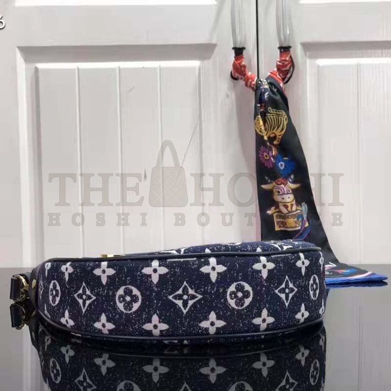L0vis Vvtt0n LV Women Half-Moon Loop Baguette Handbag Navy Blue Denim Jacquard Master Quality