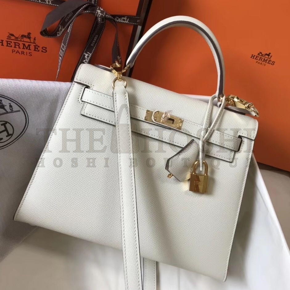H**me5 Kelly 25cm Sellier Bag In White Epsom Leather Master Quality