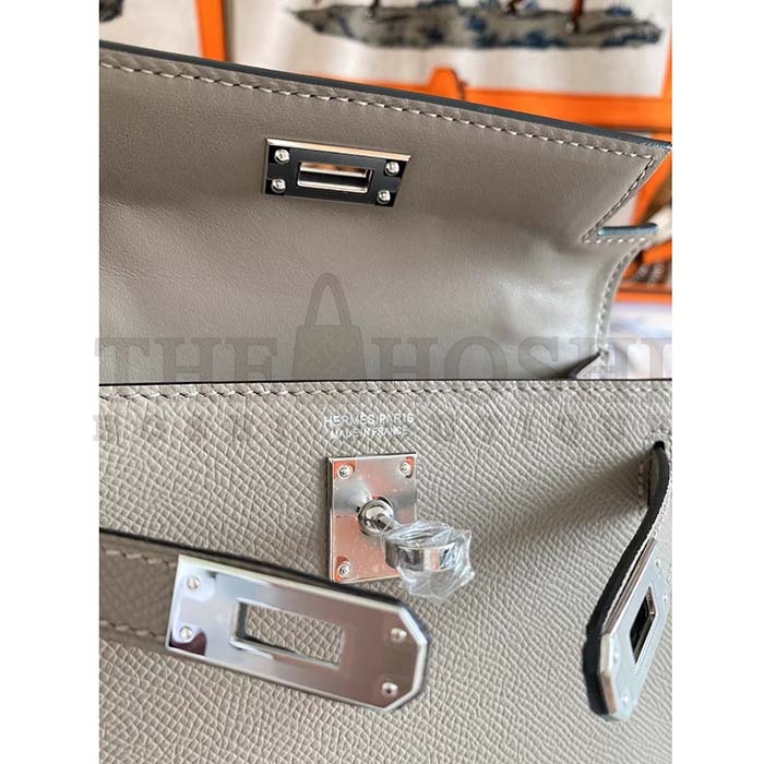 H**me5 Women Mini Kelly 20 Bag Epsom Leather Silver Hardware-Grey Master Quality