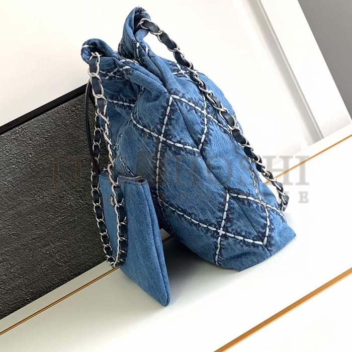 Ch**el Women CC 22  Handbag Stitched Denim Silver Metal Blue 20cm and 36cm Master Quality
