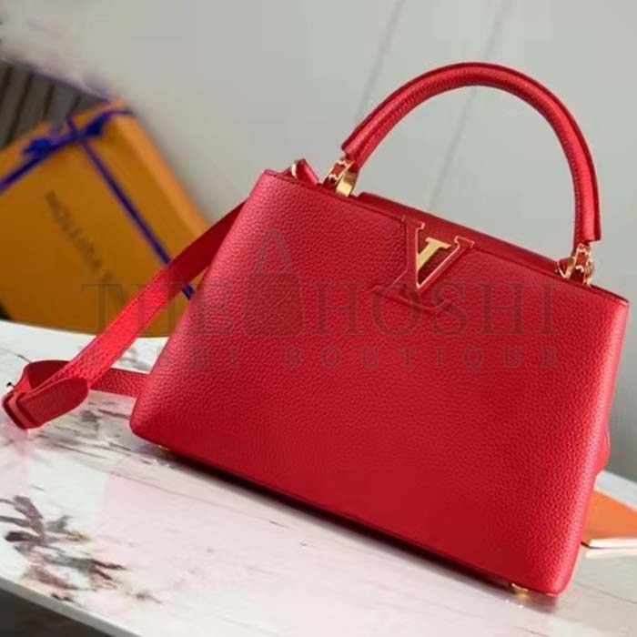 L0vis Vvtt0n LV Women Capucines BB Handbag Scarlet Red Taurillon Cowhide Leather Master Quality