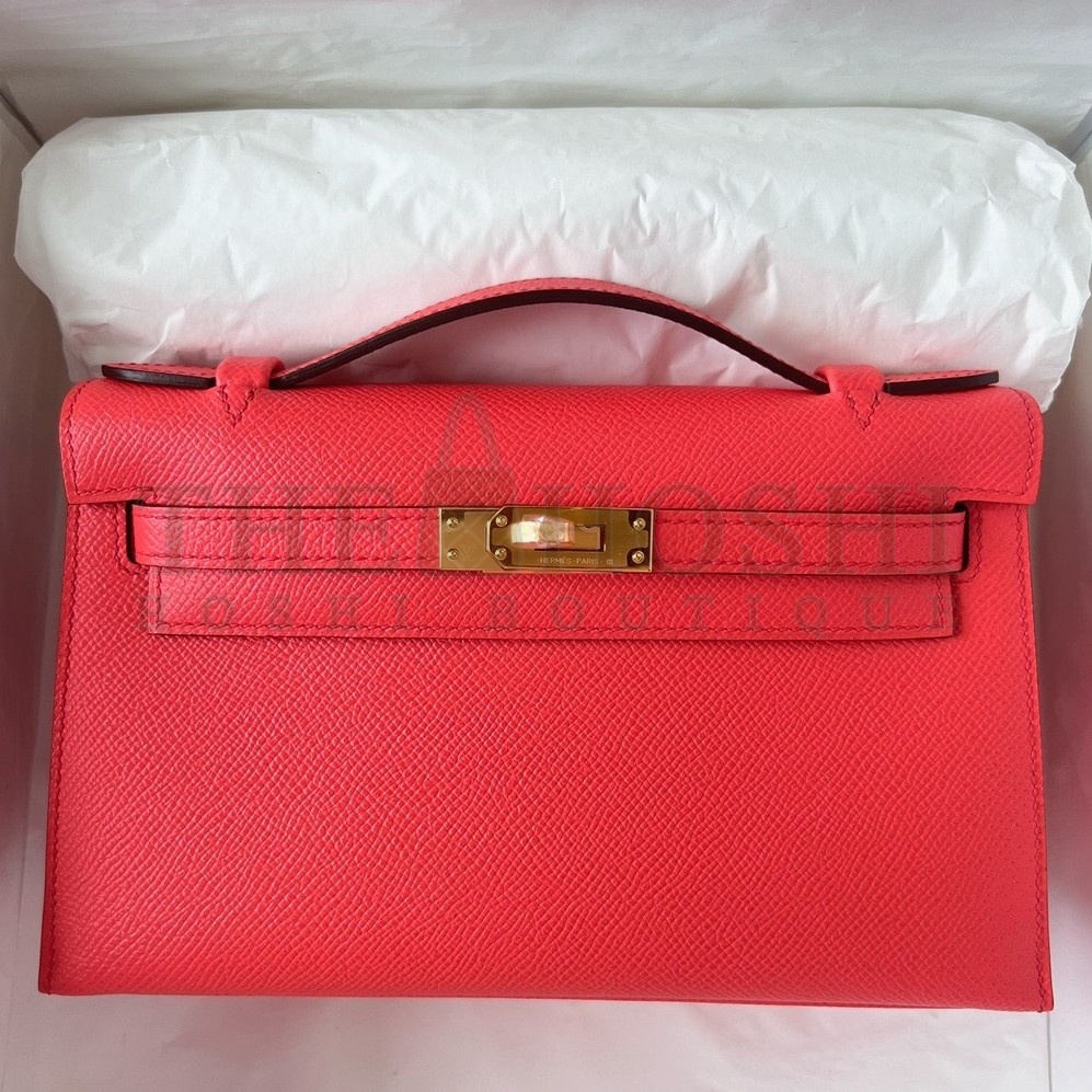 H**me5 Kelly Pochette Handmade Bag In Rose Texas Epsom Calfskin Master Quality