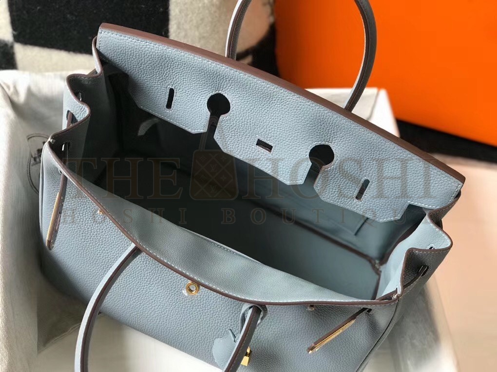 H**me5 Birkin 35 Bag in Blue Lin Clemence Leather with GHW Master Quality