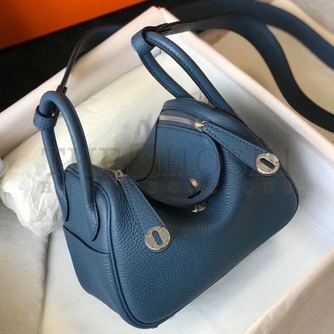H**me5 Mini Lindy Bag In Blue Agate Clemence Leather Master Quality