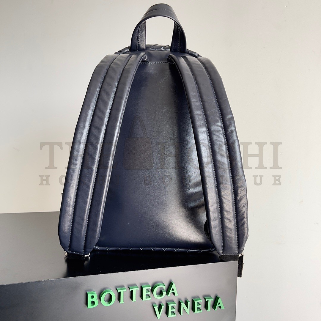 B0tt*ga Ven*ta Small Backpack In Dark Blue Intrecciato Calfskin Master Quality