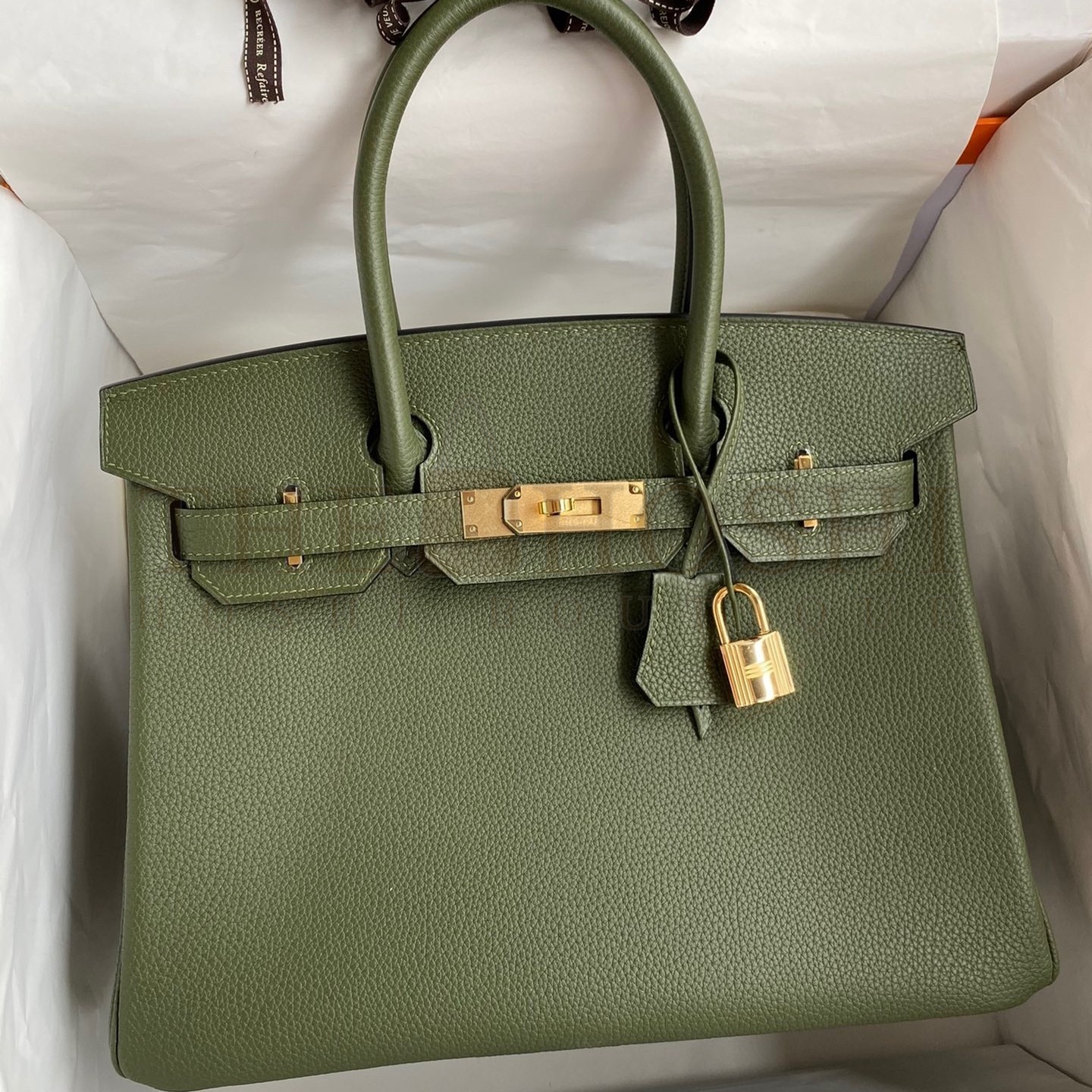 H**me5 Birkin 30 Retourne Handmade Bag In Green Clemence Leather Master Quality