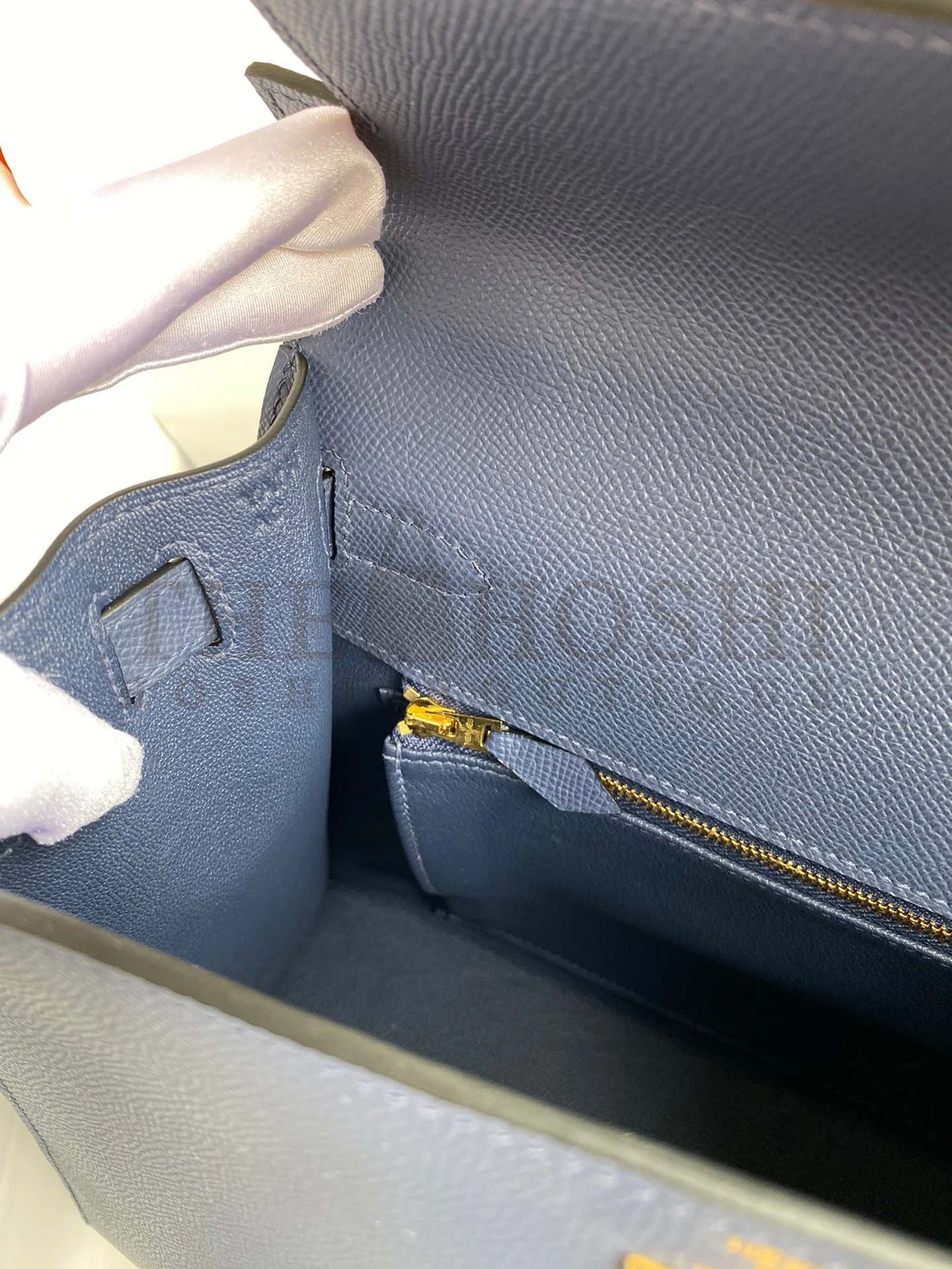 H**me5 Kelly Sellier 28 Handmade Bag In Blue Saphir Epsom Calfskin Master Quality