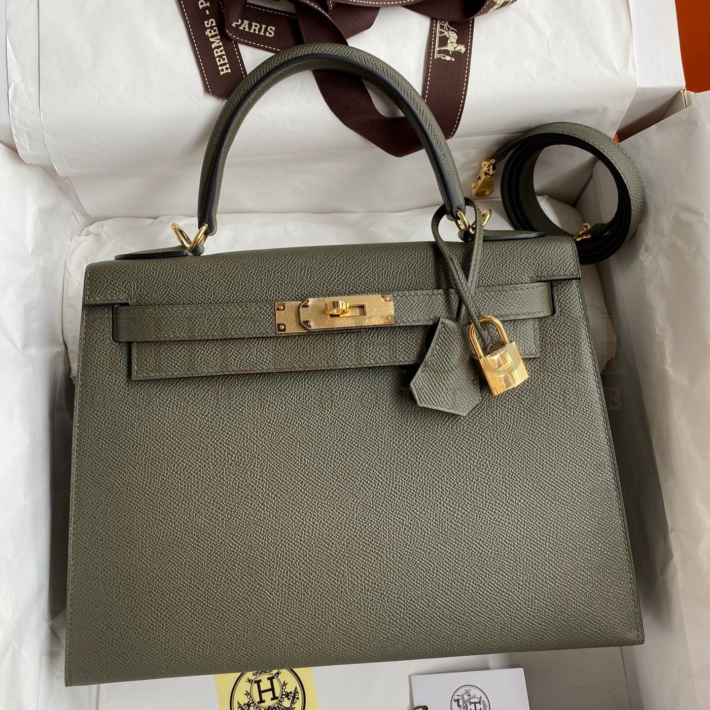 H**me5 Kelly Sellier 28 Handmade Bag In Vert De Gris Epsom Calfskin Master Quality
