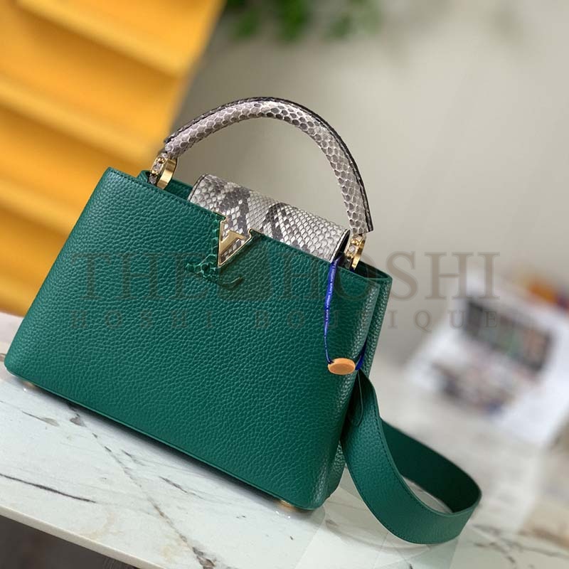 L0vis Vvtt0n LV Women Capucines BB Handbag Green Taurillon Python Skin Leather Master Quality