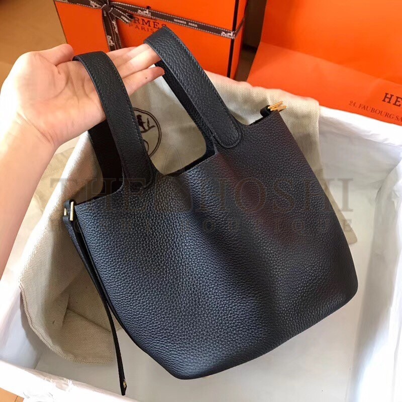 H**me5 Black Picotin Lock MM 22cm Handmade Bag Master Quality