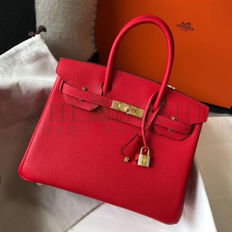 H**me5 Birkin 30 Bag in Red Clemence Leather with GHW Master Quality