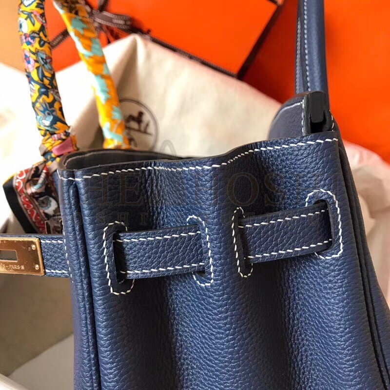 H**me5 Navy Blue Birkin 30cm Clemence Handmade Bag Master Quality